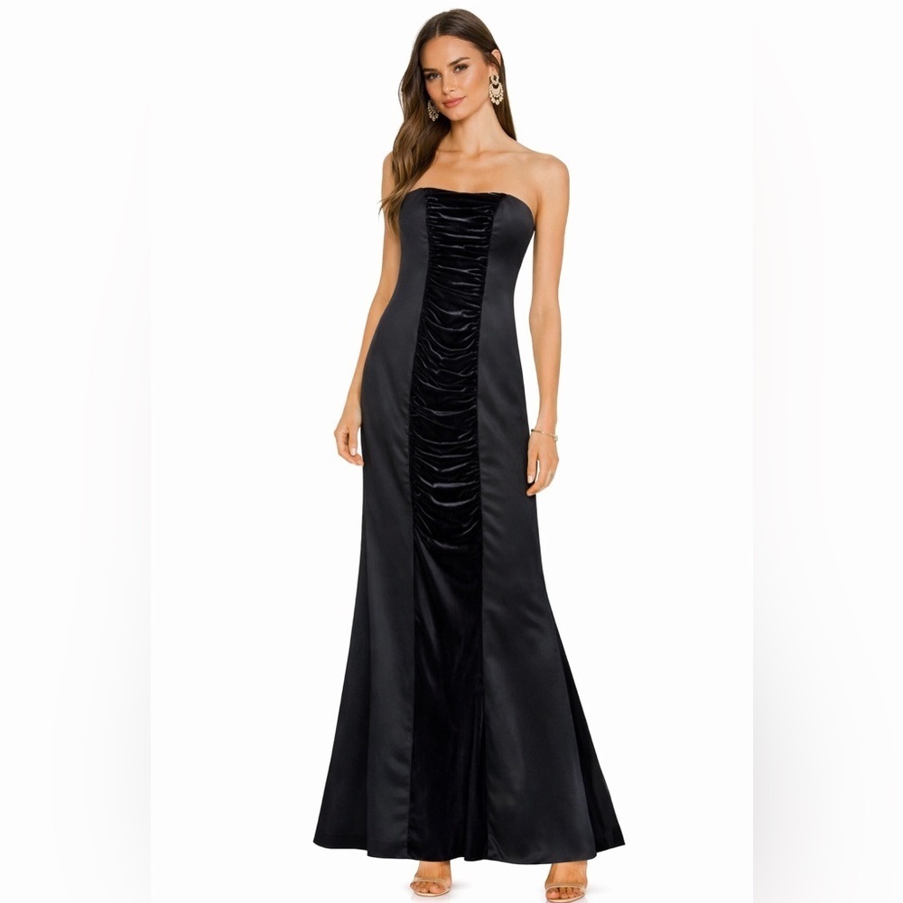 Vintage Scott McClintock Black Strapless Mermaid Gown Velvet Panel trumpet gown